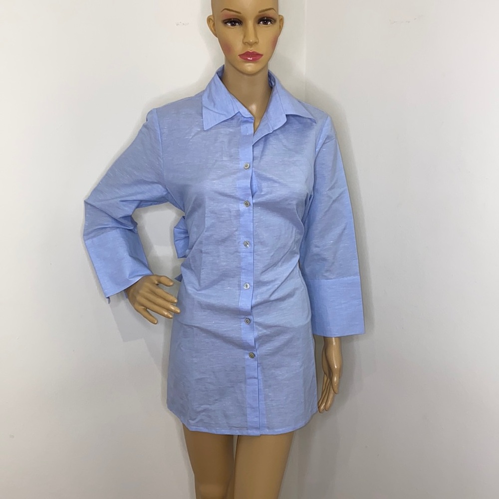 Farinaz Tavhavi Blue Blouse with Tie Bow in Back